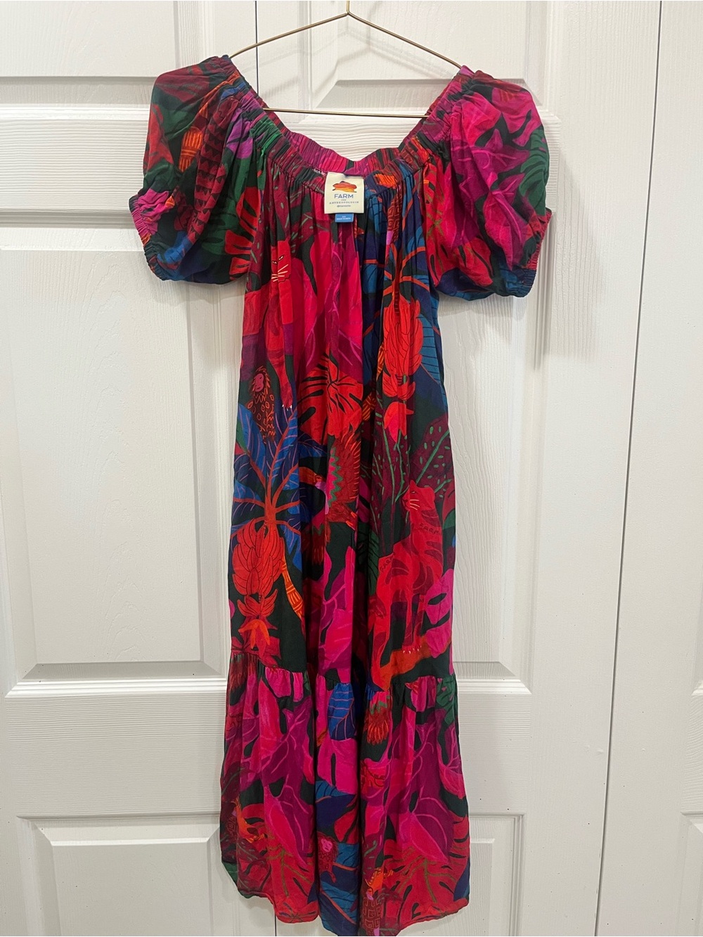 Farm Rio for Anthropologie off the shoulder dress.